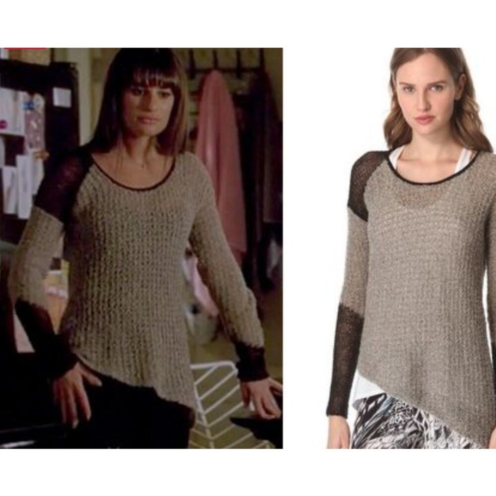 Helmut Lang Flecked Bouclé Asymmetrical Sweater Sz S Black & Beige Worn on Glee